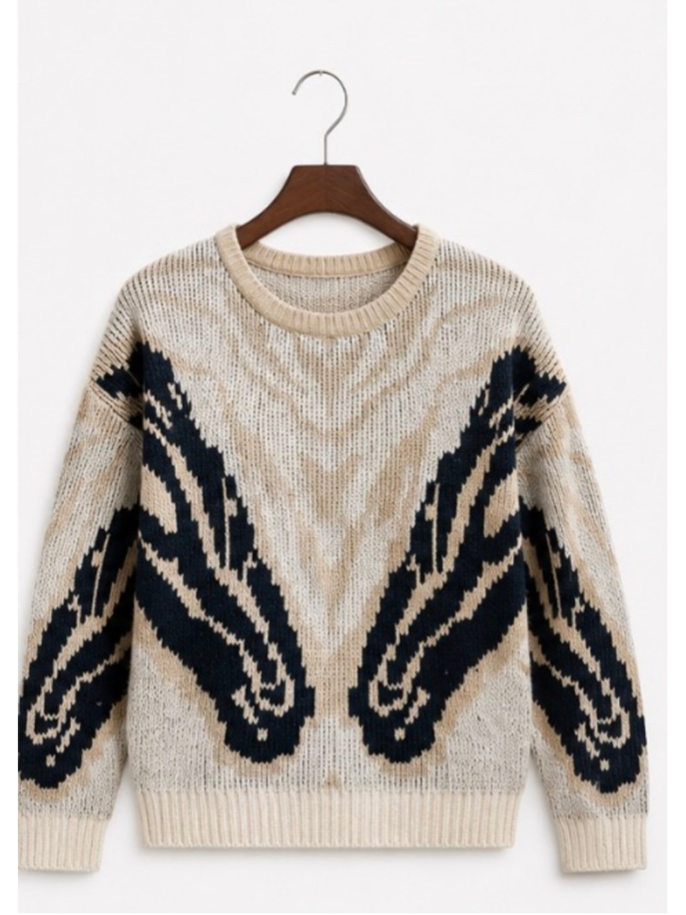 Women's Altuzarra Crew Neck Sweater Size S Beige Black Patterned Luxury Chic